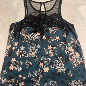 Maurices Teal Floral Camisole with Black Lace